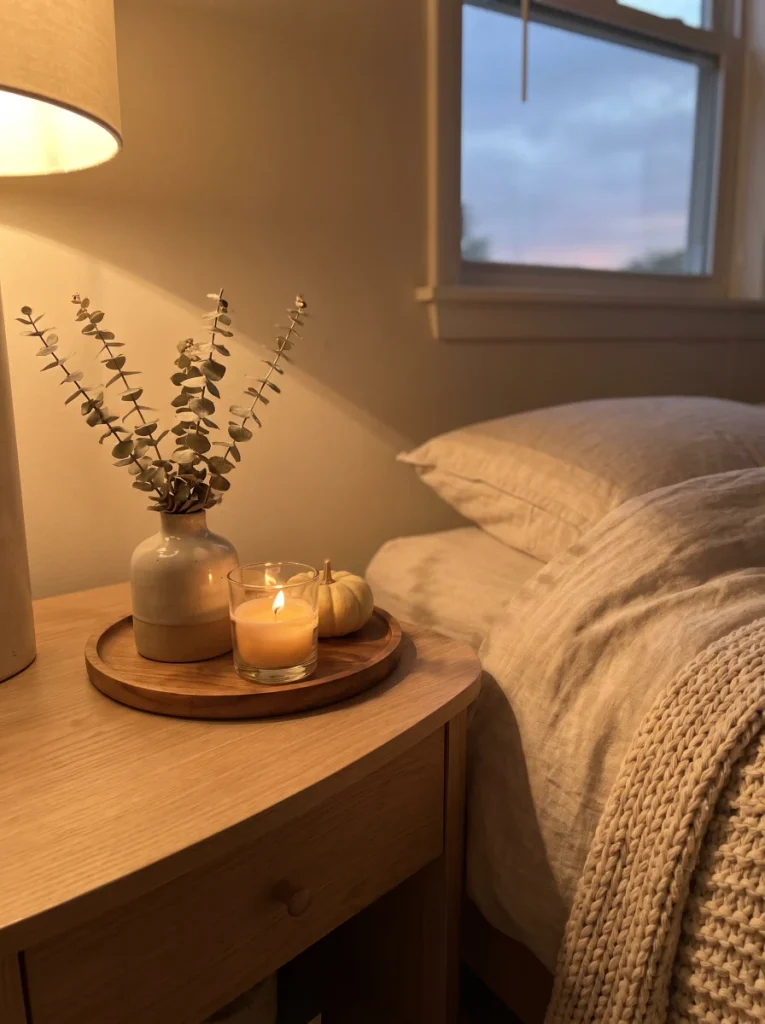 Build a Nightstand Tray With Three Pieces and Nothing More — dollar store fall decor idea for a small apartment