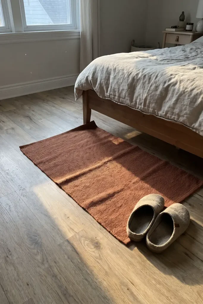 Slide a Small Warm Mat on the Side You Actually Get Out Of — dollar store fall decor idea for a small apartment