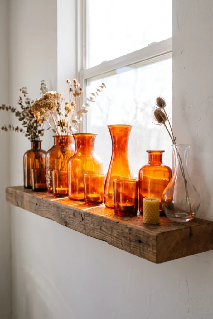 Swap Clear Glass for Amber Glass in Rooms You Already Style — dollar store fall decor idea for a small apartment